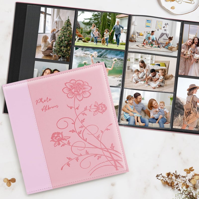 Artmag Photo Picutre Album 4x6 500 Photos, Extra Large Capacity Leather Cover Wedding Family Photo Albums Holds 500 Horizontal and Vertical 4x6 Photos with Black Pages(Pink) - Image 4